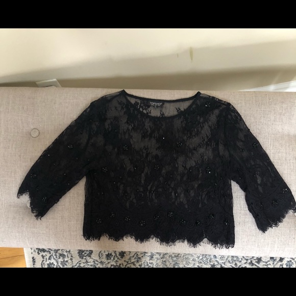 CUTE TOPSHOP black lace beaded crop top LOW PRICE - Picture 6 of 6